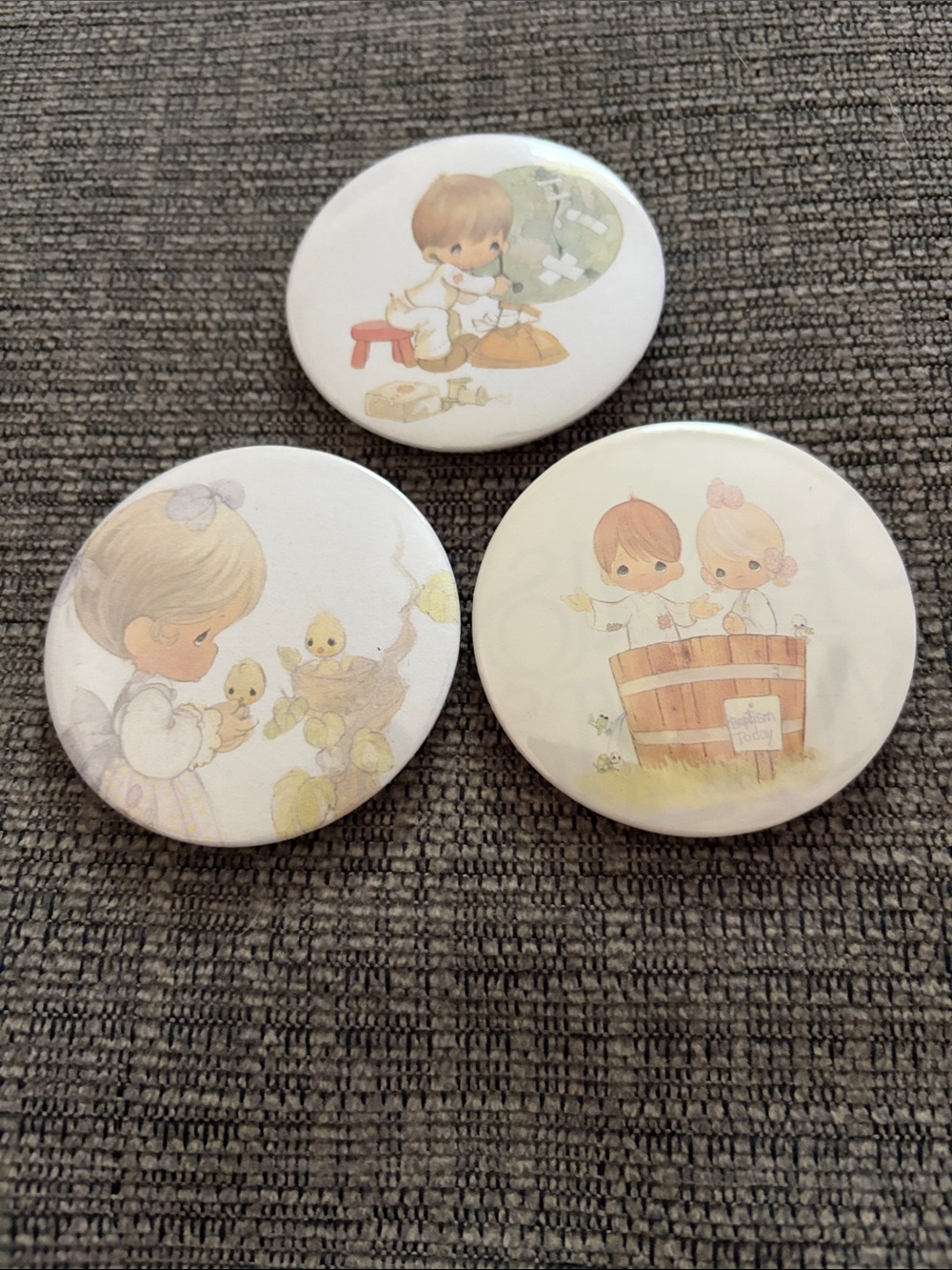 Precious Moments Pinback Button Trio - Pastel Whites and Pinks